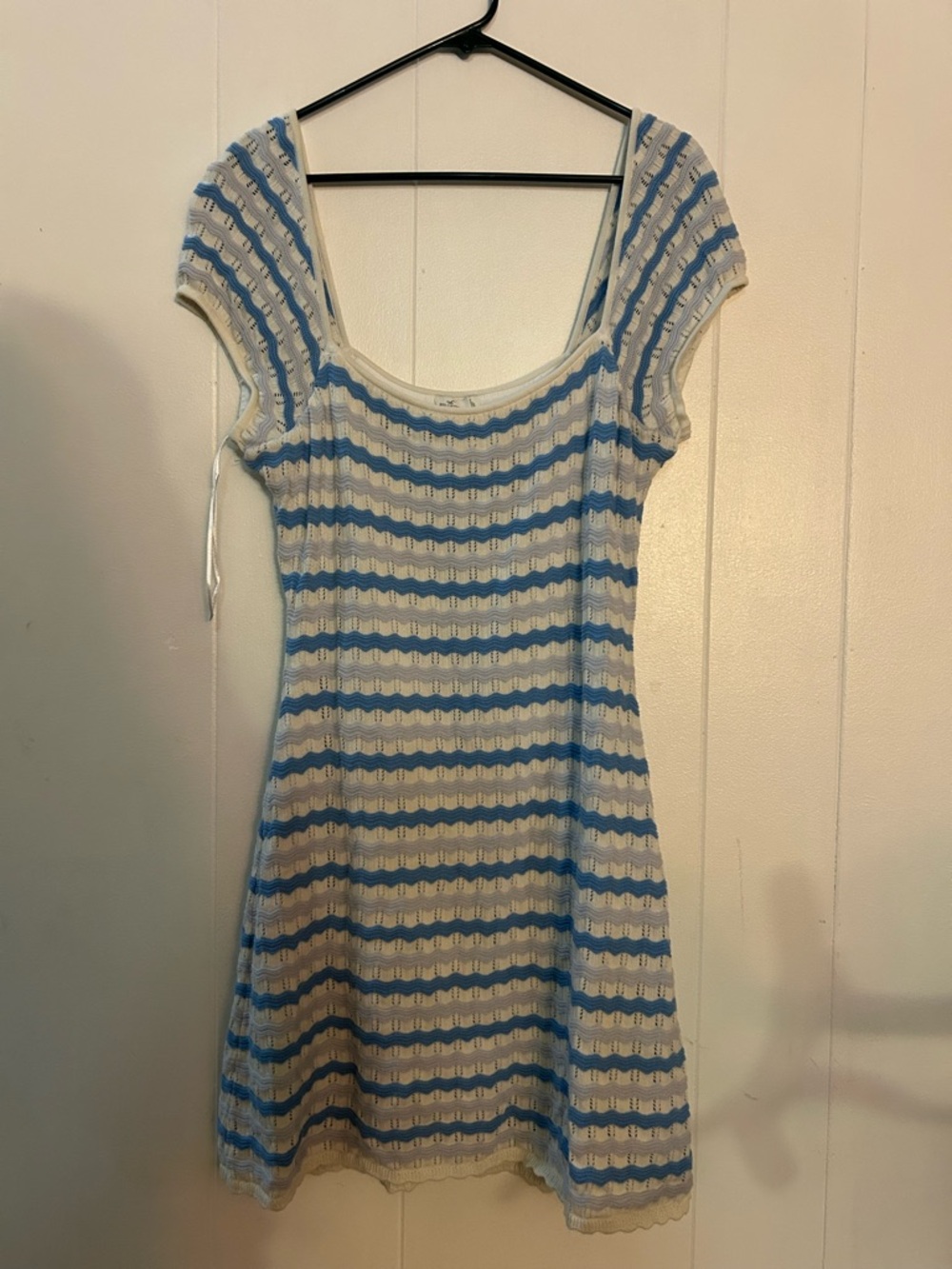Hollister White and Light Blue Wave Stripe Knit Dress